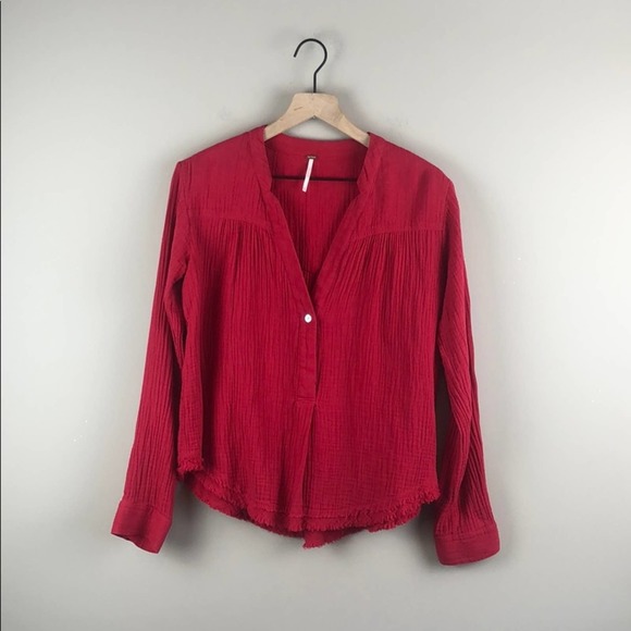 Free People Gauzy V-Neck Top (XS) - Picture 1 of 6
